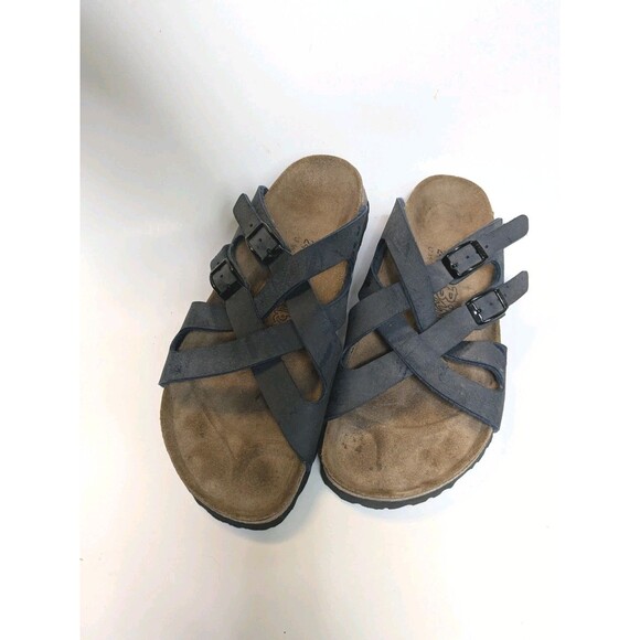 Birki’s Birkenstock Sandals Calais Navy Criss Cross Sz 38 Women's 7 M5 Narrow - Picture 2 of 10